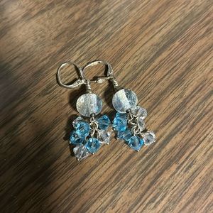Blue and clear bead earrings